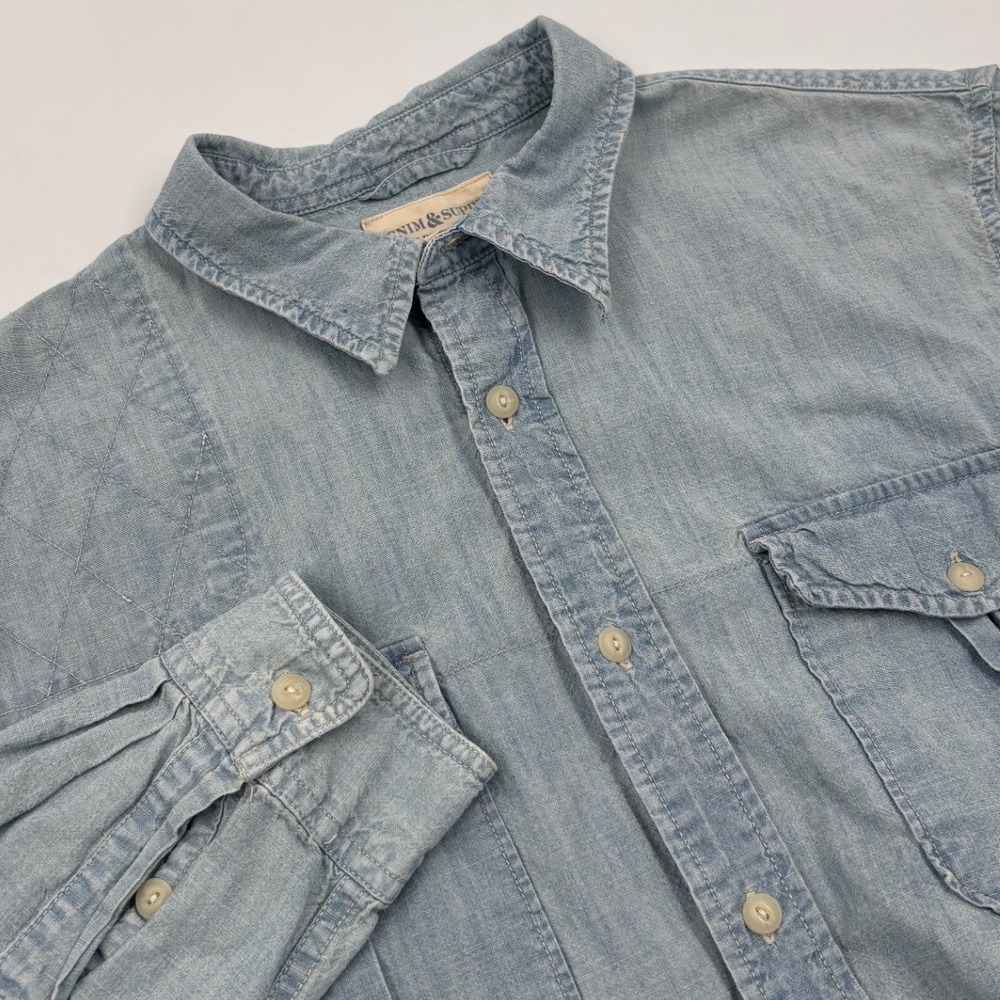 Denim & Supply Ralph Lauren Chambray Men's XL Blue Quilted Patch Cotton Shirt